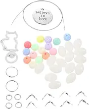 [SEWACC] Keychain Small Beads Bracelet Acrylic Beads Pink Acrylic Key Chain Kit Acrylic Beads for Crafts Metal