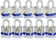 ZEERSHEE Laminated Steel Padlock, Keyed Alike, Normal Shackle, Blue, Pack of 10 (1.3")