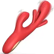 Vibrator Dildo Rabbit Sex Toy - G-spot Vibrator Massager for Women Clitoris Nipples Stimulation, 3 in 1 Sex Toy with 14 Vibrations and 7 Tongue Licking and Slapping, Adult Sex Toy (Red)