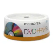 25-pk Memorex DVD+RW 4X 4.7GB 120 min plus R, Rewritable Discs, Great Value!