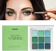 Green Eyeshadow Palette - Matte Shades, Long Lasting Pigment, Waterproof Glitter | 9 Color Avocado Eyeshadow Olive Tones Bold Makeup Professional Stage Eye Cosmetic Look