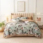 Floral Birds Watercolor Leaves Flower Print BeddingSet with BedSheet 2Pillowcase