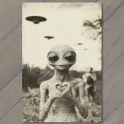 4x6" Alien Making Heart Shape Gesture UFO Retro Sepia Scene Strange Love