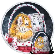 Adorable Animals Art for Kids Whisper Tiger Cub Round Beach Towel