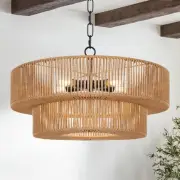 22 Inch Farmhouse Rattan Chandeliers for Dining Room 5 Lights Boho Chandelier...
