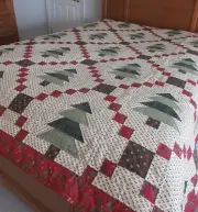 Evergreen Pine Tree Winter Quilt - hand quilted - 88" x 88" - new