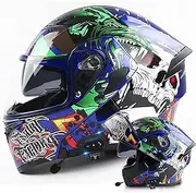 Bluetooth Modular Motorcycle Helmet DOT/ECE Approved Flip Up Front Helmets Full Face Racing Motorbike Helmet Moped Scooter Helmet for Men Women Adult E,L=59-60CM