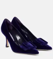 [Manolo Blahnik] Manolo Blahnik Maysale 90 velvet pumps AU 5.5 blue