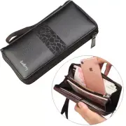 Black Mens Leather Business Wallet Credit Card Long Zipper Checkbook Billfold