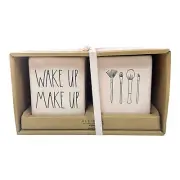 Rae Dunn "WAKE UP MAKE UP" Light Pink Brush Cup Set