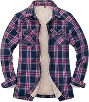 [Lisskolo] Women's Sherpa Flannel Jacket with Hand Pockets,Warm Fleece Lined Button Up Plaid Flannel Shirt Jackets