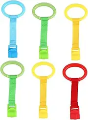 VICASKY 6pcs Baby Pull Tab Ring for Crib Safe Durable Learning Tool Ring for Fence 3 Colors