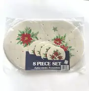 Vintage Woolworth Vinyl Oval Placemats Coasters 8 Piece Set Christmas Holiday