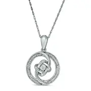 0.13 CT. T.W. Natural Diamond Love Knot Swirl Circle Pendant in Sterling Silver