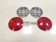 Red Flat Turn Signal Lens Cover & Chrome Grills For Harley Electra Glide Softail