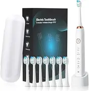 PREMIUM Sonic Electric Toothbrush - 31000 to 42000 VPM, 5 Modes, 80-Day Battery Life, 8 Replacement Heads (for 2 Years), Wireless Charging, Travel Case Included.