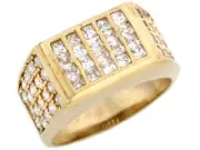 10k or 14k Solid Gold CZ Rectangular Five Row Bling Mens Ring