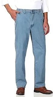 [Soojun] Mens Elastic Waist Jeans Relaxed Fit with Zipper and Button