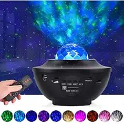 LED Galaxy Projector Night Light Ocean Wave Star Projection with Bluetooth Music Speaker Remote Control 10 Colors 21 Lighting Modes Brightness Levels Adjustabl