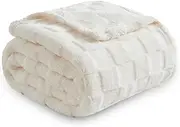 NEWCOSPLAY Fleece Throw Blanket 3D Checkered Ivory Blanket for Couch Super Soft Cozy Warm All Seasons Use (Lvory Checkered, Throw(50"x70"))