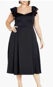 City Chic Women's Roselyn Ruffle Sleeve Dress Navy US16