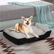 Pawz Dog Calming Bed Pet Warm Soft Plush Comfy Sleeping Kennel Washable Cave M/L L-Black
