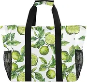 [sanluoli] Bag Foldable Tote Bag For Beach With Pockets Canvas Laundry Bag, Green Lemon, 1 size