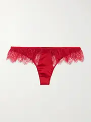 [Kiki de Montparnasse] Kiki de Montparnasse - Camaret Lace-trimmed Stretch-silk Thong - Red - small small Red