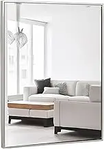 Clean Large Modern Brushed Nickel Frame Wall Mirror | Contemporary Premium Silver Backed Floating Glass | Vanity, Bathroom | Metal Frame Mirrored Rectangle Hangs Horizontal or Vertical (30" x 40")