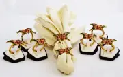 8 Napkin Rings Hand Designed Colorful Butterfly with Swarovski Crystals Enamel