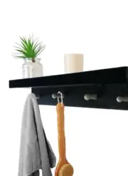 WOLTU Modern MDF Wood Wall Mount 4 Hooks Black Shelf Size 51x8.5cm NWB NEW