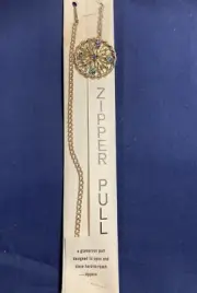 Vintage Gold Tone Blue Rhinestones Zipper Pull Chain USA NOS