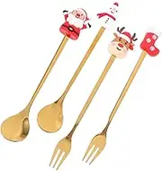 iplusmile 1 Set Christmas Themed Cutlery Fork Spoon for Holiday Parties Dessert Fruit Serving Easy to Clean Xmas Tableware