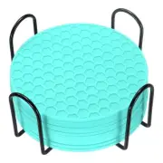 12 Pcs Silicone Coasters with Holder, 4 Inch Round Coaster for Drink, Turquoise