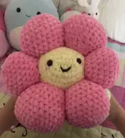 Handmade Crochet Plushie, Sitting Lazy Daisy Plushie, Pink. Toy. Stuffed Animal