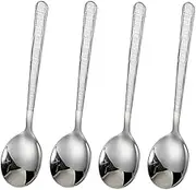 Ouliget Stainless Steel Dinner Spoons with Hammered Edge Set,Heavy Table Spoons for Party Wedding, 7.6 Inch, 4 Pieces, Silver