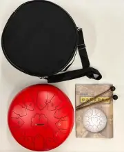 Steel tongue drum 12 inch, red color, with mallets and soft bag