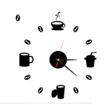 【夢幻小舖】創意時鐘貼/無痕壁貼/不傷牆面/防水可重複貼/壓克力時鐘貼咖啡杯A2042