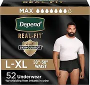 Depend Real Fit Incontinence Underwear for Men, Maximum Absorbency, Disposable, Large/Extra-Large, Black, 52 Count (Packaging May Vary)