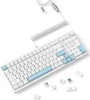 A.JAZZ AK992 99Keys HotSwappable,Bluetooth5.0/2.4G/Wired,Gasket Mount,Mechanical PC Gaming Keyboard,Coiled USB C Cable,1200mAH Battery,DIY Tactile Switch Knob, PBT Keycaps for Win MAC(Beach Blue)