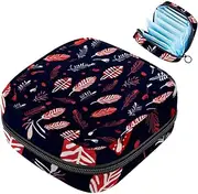 Period Bag,Sanitary Napkin Storage Bag,Floral Leaves Blue Background,Tampon Holder for Purse