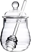 Lawei Honey Jar with Dipper and Lid Glass - Heat-Resistant 10 oz Beehive Honey Pot for Store Honey and Syrup