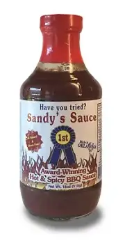 Sandy's Sauce Hot & Spicy BBQ 18 oz Gluten Free Corn Free No MSG All Natural