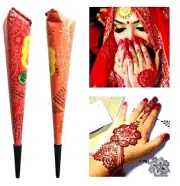 Golecha Multicolor Henna Mehandi Cones Temporary Tattoo - Orange - 2 Cones