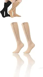 Zipper Compression Socks - 2 Pairs, 15-20 mmHg for Men & Women | Graduated Support for Varicose Veins, Travel, Pregnancy, Running