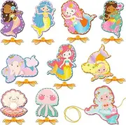 10 Pieces Kids Mermaid Lacing Cards Thick Cardboard Mermaid Sewing Cards Double Sided Lacing Playing Games for Children Toddler Developing Imagination Education Supplies (Mermaid Style)