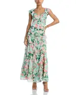Eliza J V Neck Flutter Sleeve Asymmetrical Ruffle Gown