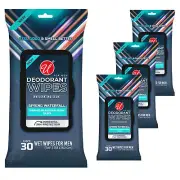 4 Packs Men's Deodorant Wipes Cleaning Towelette Moist Cloth Spring Scent 120 Ct