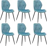 [OIKITURE] Vintage Dining Chairs Set of 6 Velvet Kitchen Chair with Padded Seat and High Back Blue