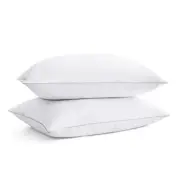 puredown Goose Feathers Bed Pillows, 100% Cotton Standard (Pack of 2) Silver